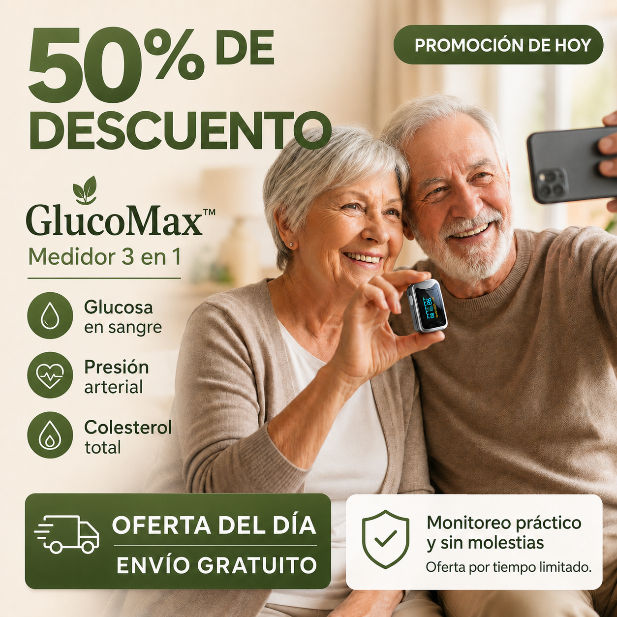 GlucoMax™ 3 en 1 - Medidor de Glucosa Sin Dolor + Colesterol + Presión Arterial + Oxígeno + ENVÍO GRATIS