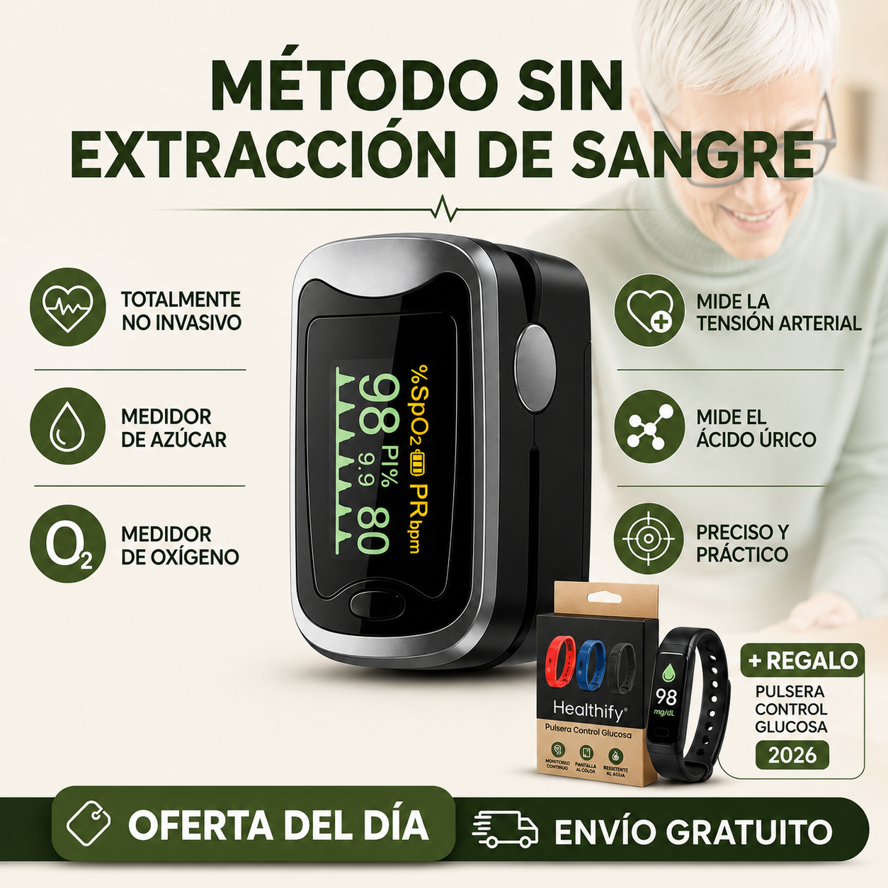 GlucoMax™ 3 en 1 - Medidor de Glucosa Sin Dolor + Colesterol + Presión Arterial + Oxígeno + ENVÍO GRATIS
