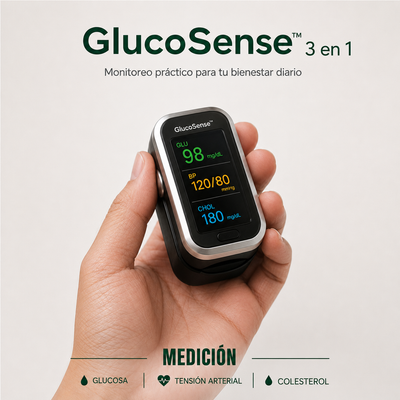 GlucoSense™ 3 en 1 : Medidor de Glucosa Sin Dolor + Colesterol + Presión Arterial + Oxígeno + ENVÍO GRATIS